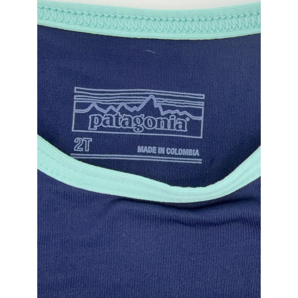 Patagonia Long Sleeve Rash Guard Swim Shirt Toddler 2T Navy Blue Fish Waves